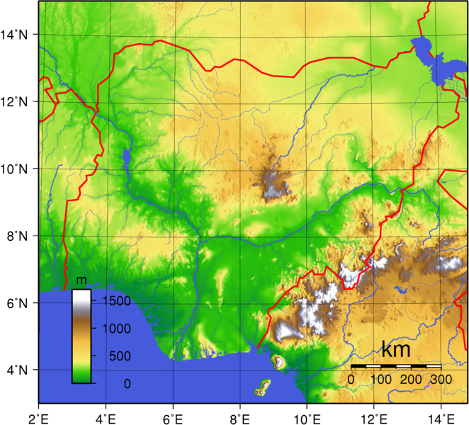 Nigeria Landkarte Topographie